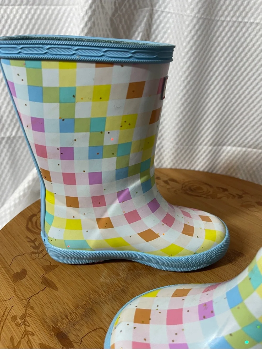 Hunter Little Kids Multicolor Pastel Check Glitter Rain Boots size 8 - Picture 7 of 10